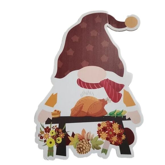 New Set of 4 Thanksgiving Gnome Yard Signs with Stakes - Picture 2 of 6